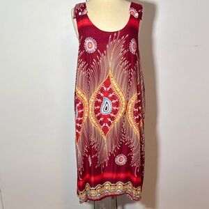 Elegant Red and Gold whimsical Women's handcrafted Dress sz XL